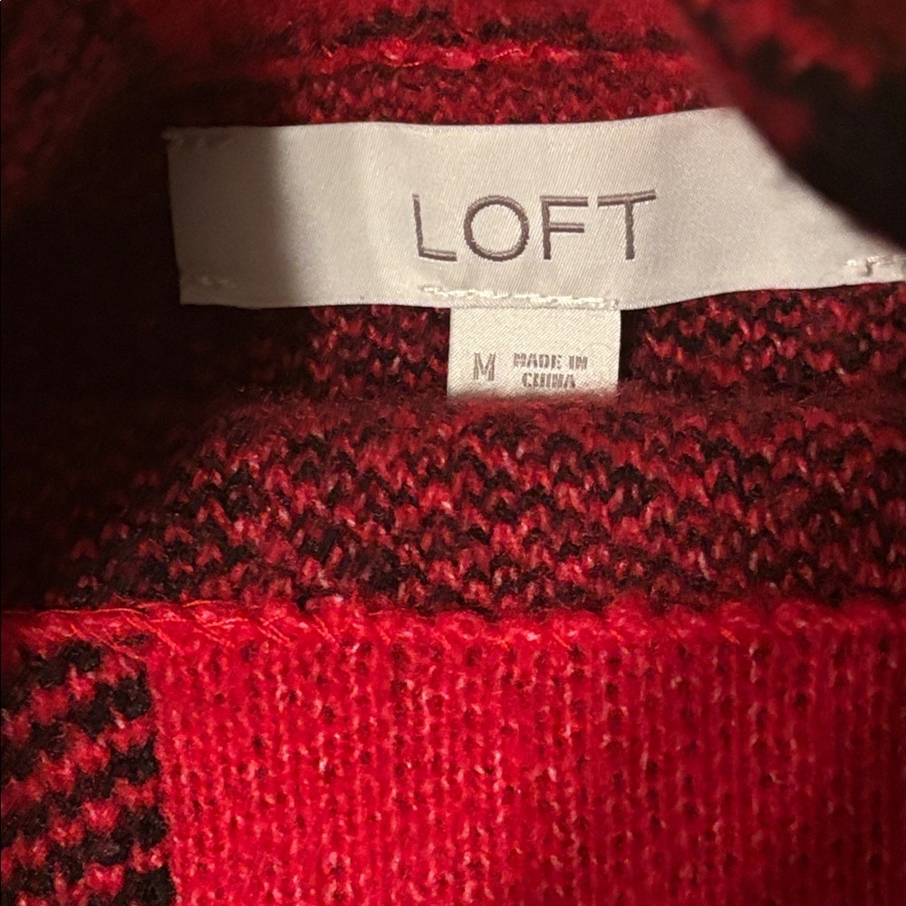 LOFT Red and Black Buffalo Plaid Turtleneck Sweater Top - Picture 3 of 8